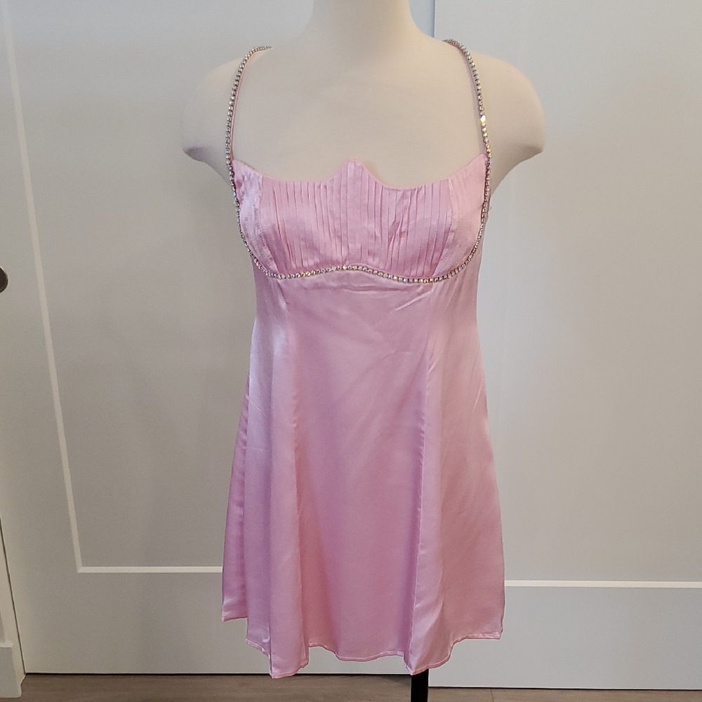 For Love And Lemons Pink Satin Mini Dress Size M new with tags - Picture 4 of 11